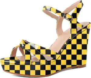 Eldof Womens Wedge Heels Open Toe Ankle Strap High Heel Platform Wedges Sandals 4 Inches
