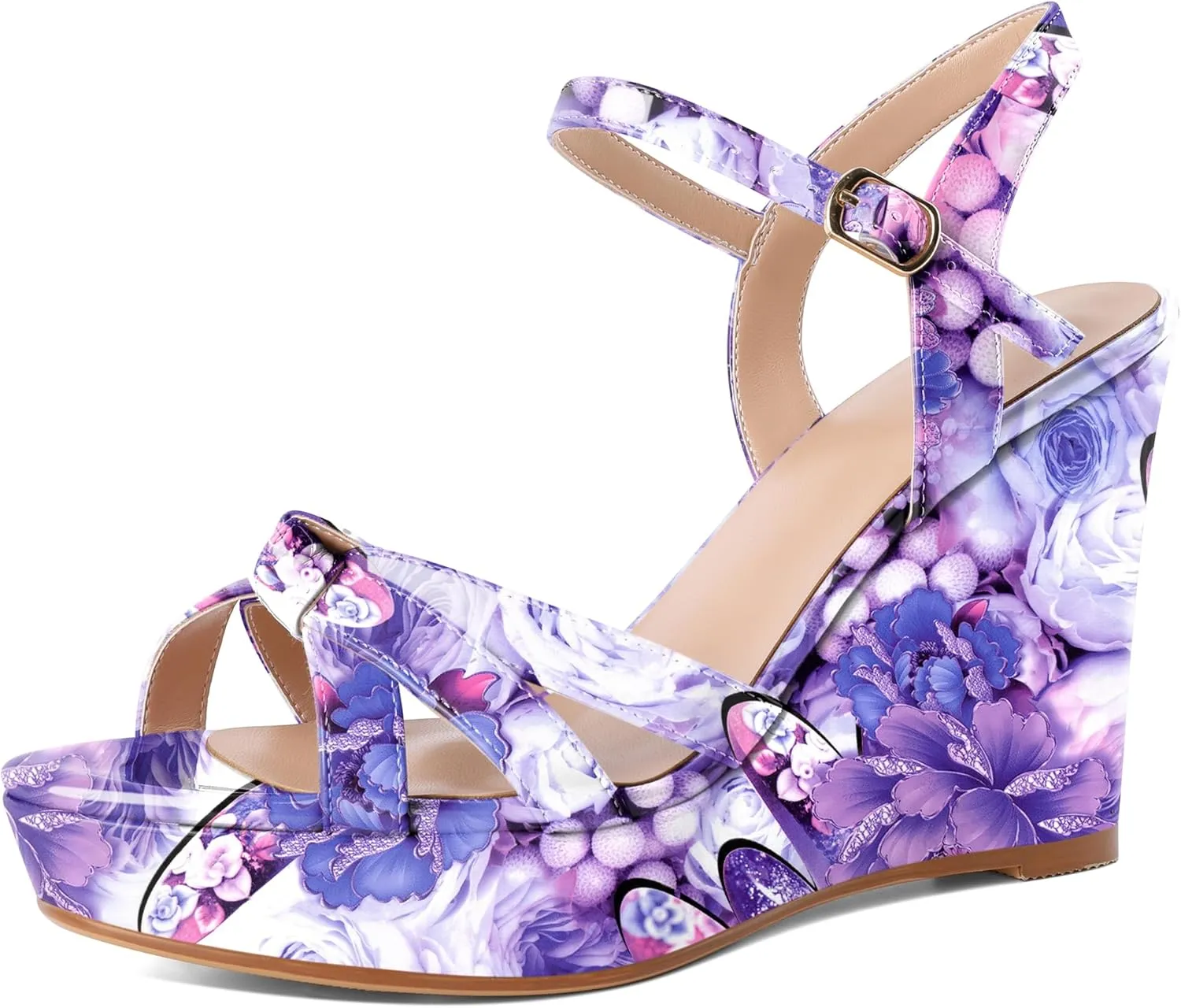 Eldof Womens Wedge Heels Open Toe Ankle Strap High Heel Platform Wedges Sandals 4 Inches
