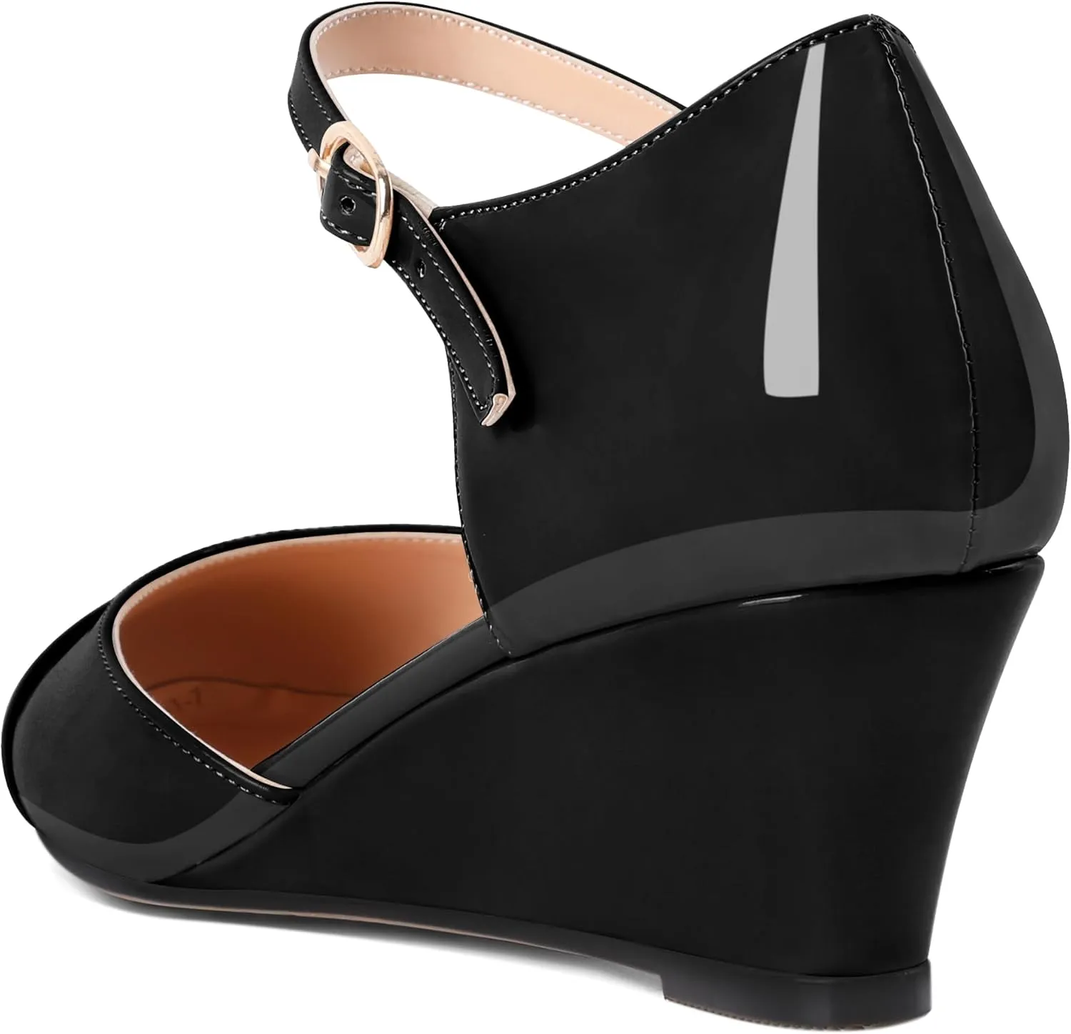 Eldof Womens Wedges Mary Jane Round Toe Ankle Strap Wedge Low Heel Dress Shoes Pumps for Women 2 Inches