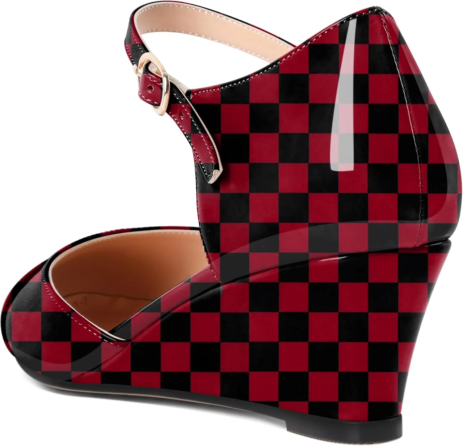Eldof Womens Wedges Mary Jane Round Toe Ankle Strap Wedge Low Heel Dress Shoes Pumps for Women 2 Inches