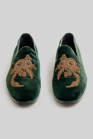 Emerald Green Velvet Loafers