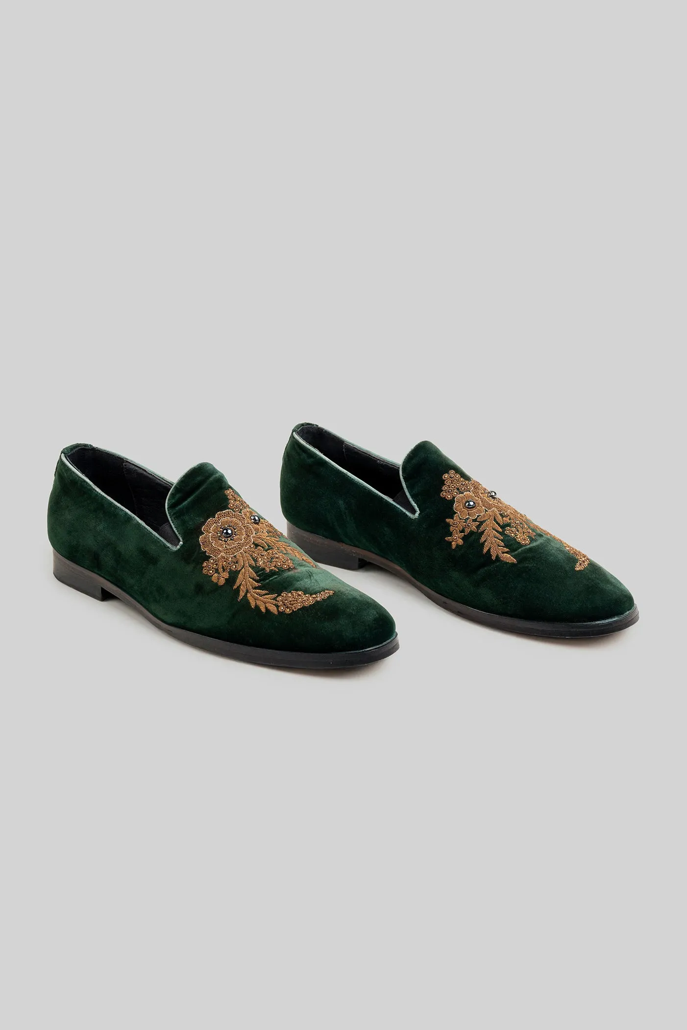 Emerald Green Velvet Loafers