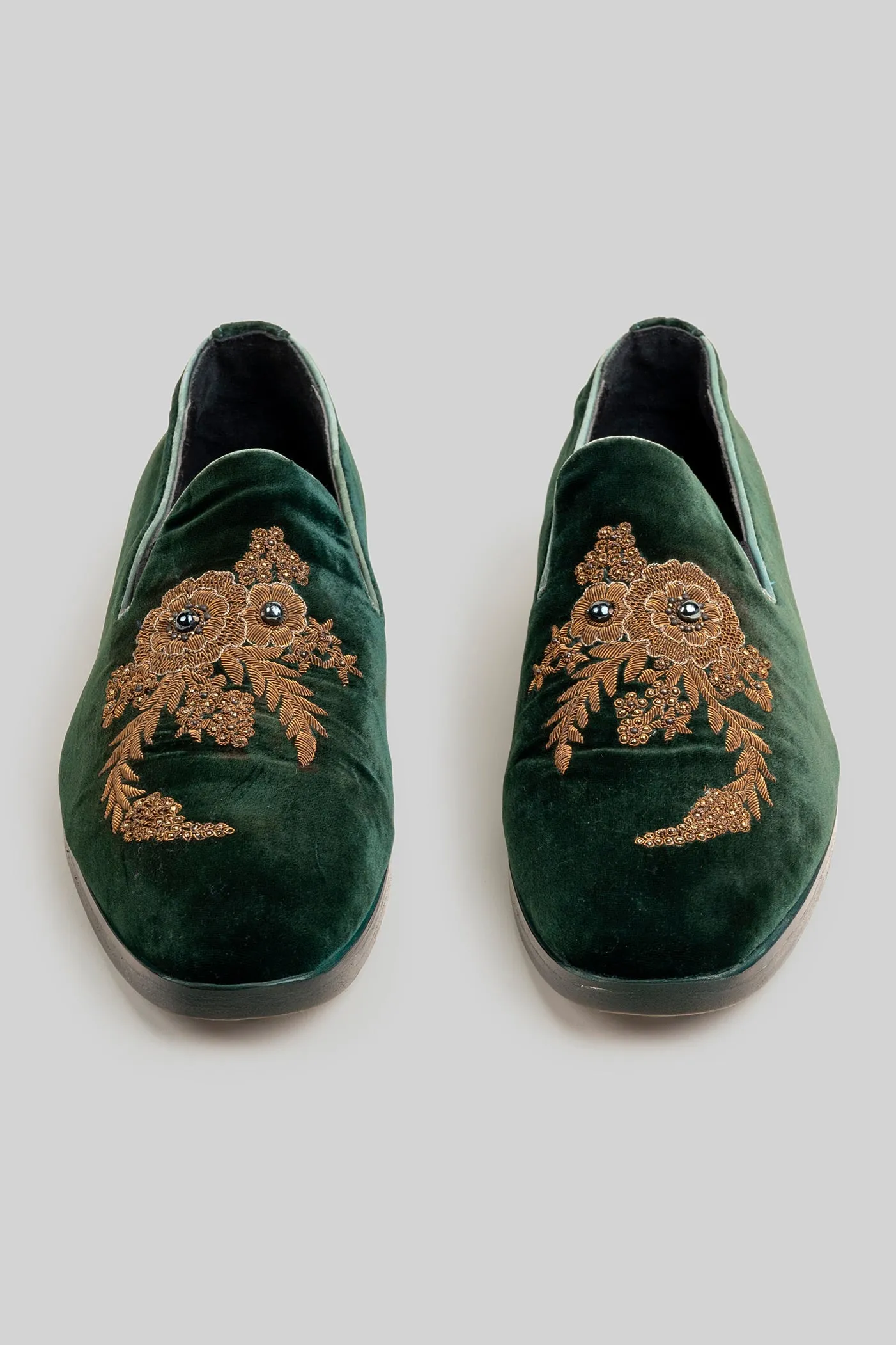Emerald Green Velvet Loafers