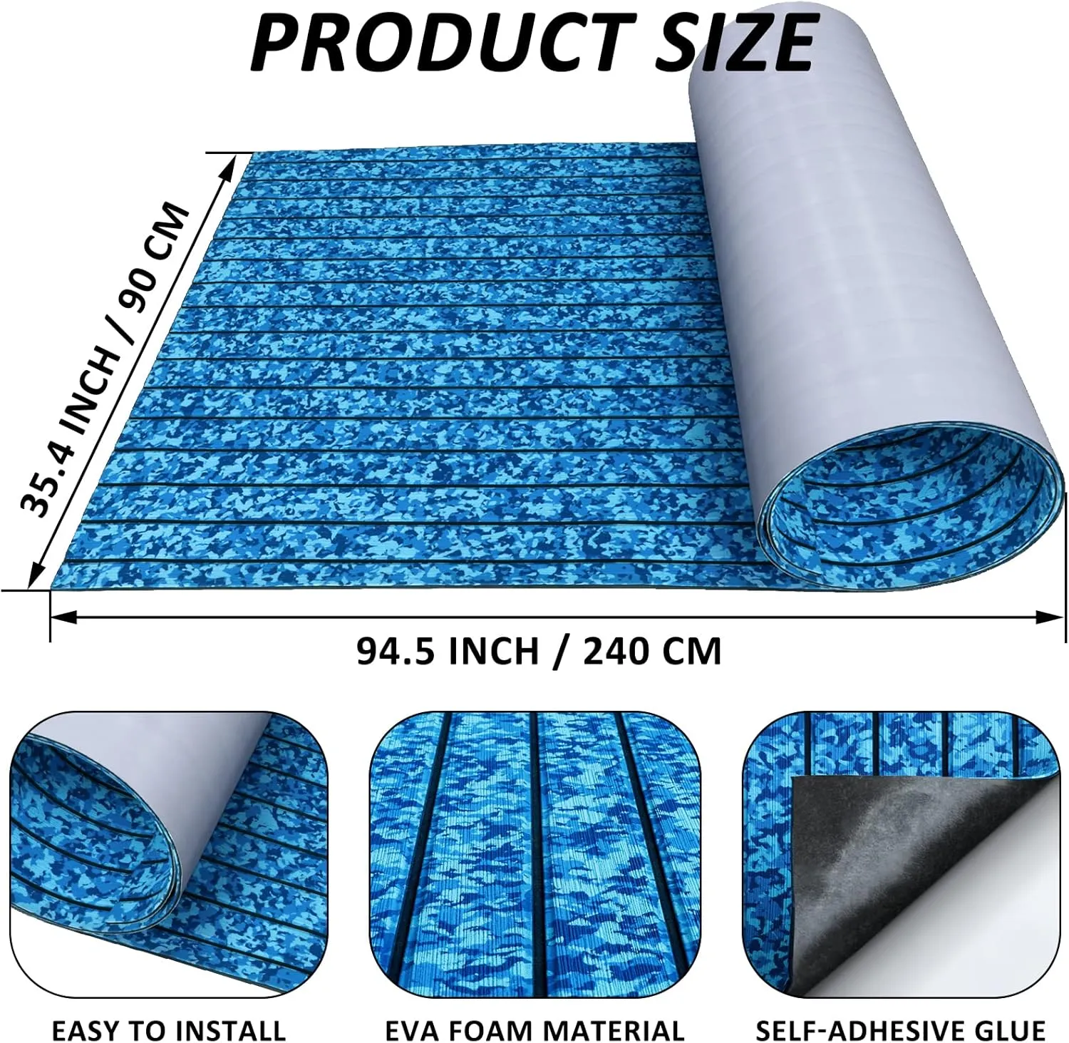 EVA Foam Boat Decking 94" x 45" Self-Adhesive Non-Slip 6mm Camo Marine Deck for Yacht Jet Ski Kayak Fishing