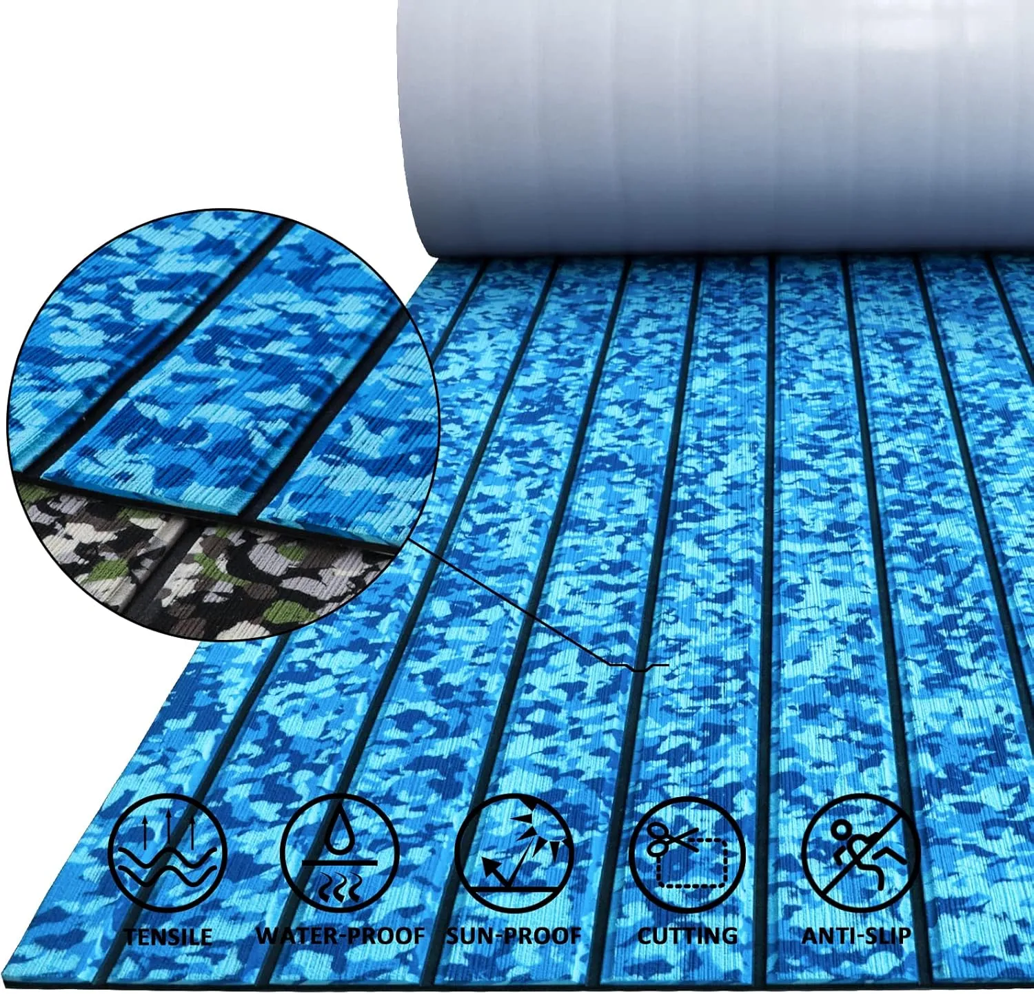 EVA Foam Boat Decking 94" x 45" Self-Adhesive Non-Slip 6mm Camo Marine Deck for Yacht Jet Ski Kayak Fishing