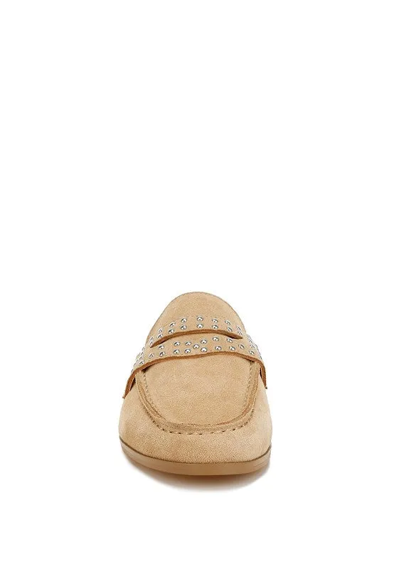 Eve Park Stud Embellished Penny Strap Mules