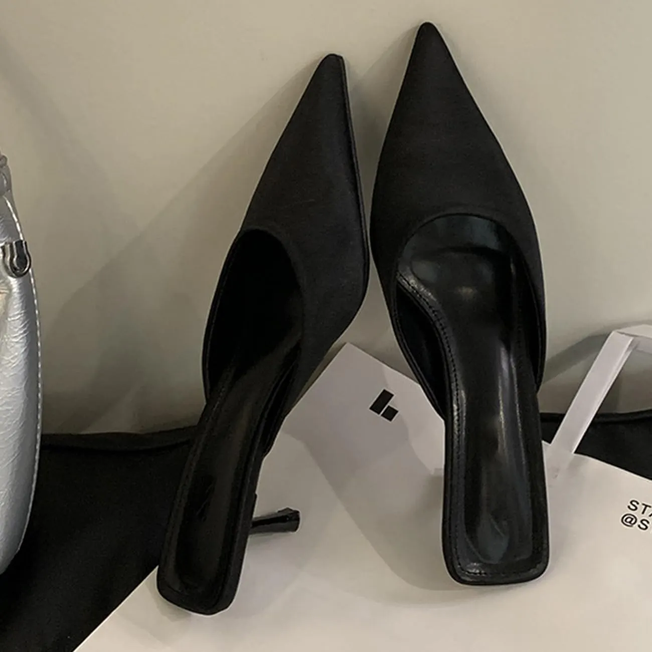 Fashion Kitten Heel Mules for Women Slip On Mules Backless Kitten Heel Pointed Toe Wedding Party Dress