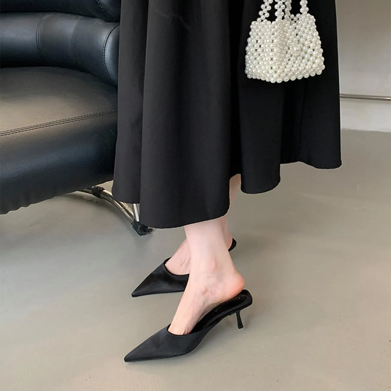 Fashion Kitten Heel Mules for Women Slip On Mules Backless Kitten Heel Pointed Toe Wedding Party Dress