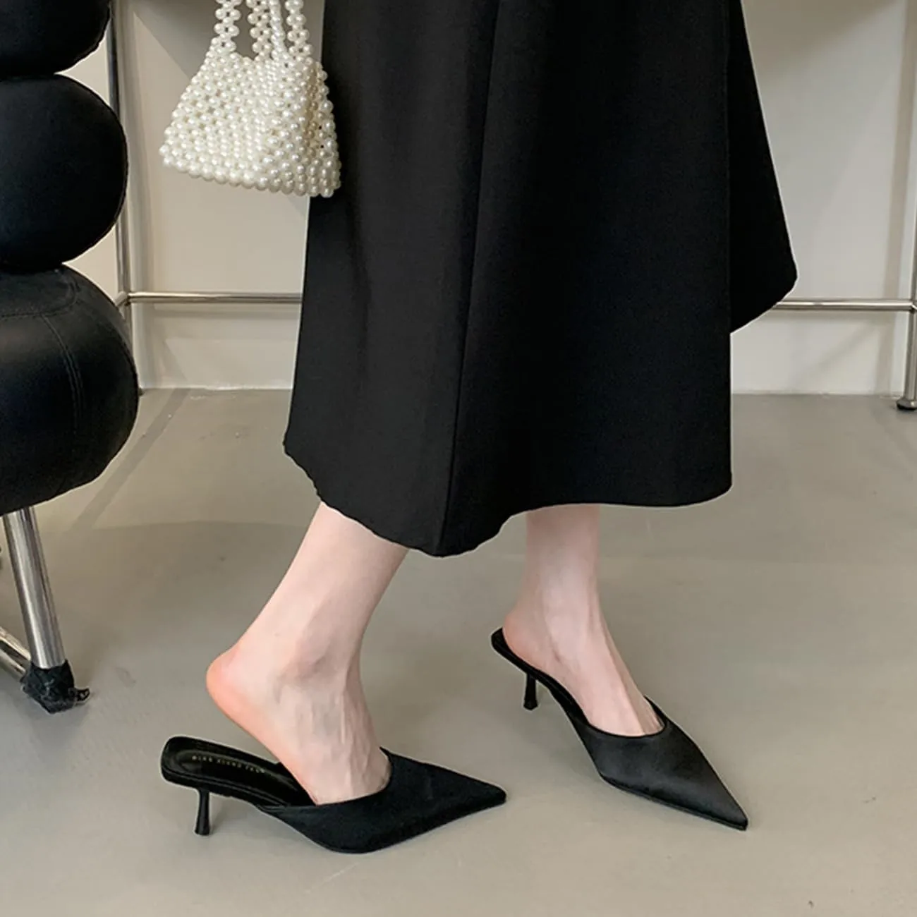 Fashion Kitten Heel Mules for Women Slip On Mules Backless Kitten Heel Pointed Toe Wedding Party Dress