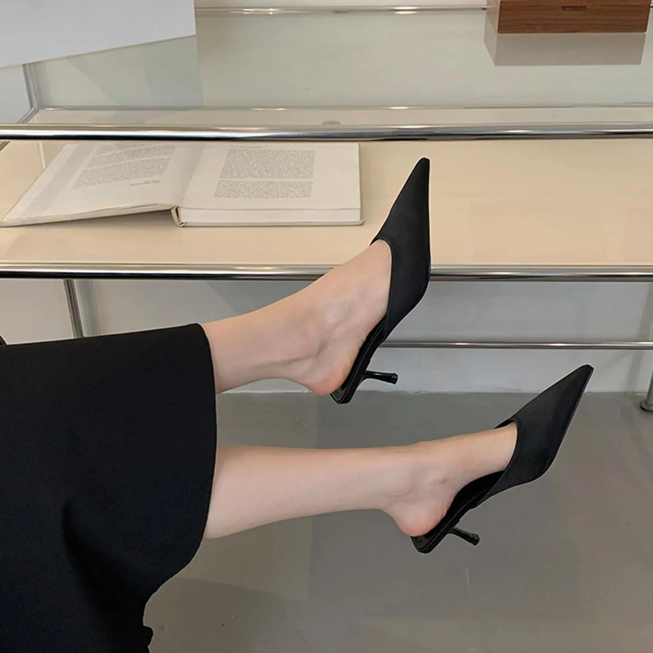 Fashion Kitten Heel Mules for Women Slip On Mules Backless Kitten Heel Pointed Toe Wedding Party Dress