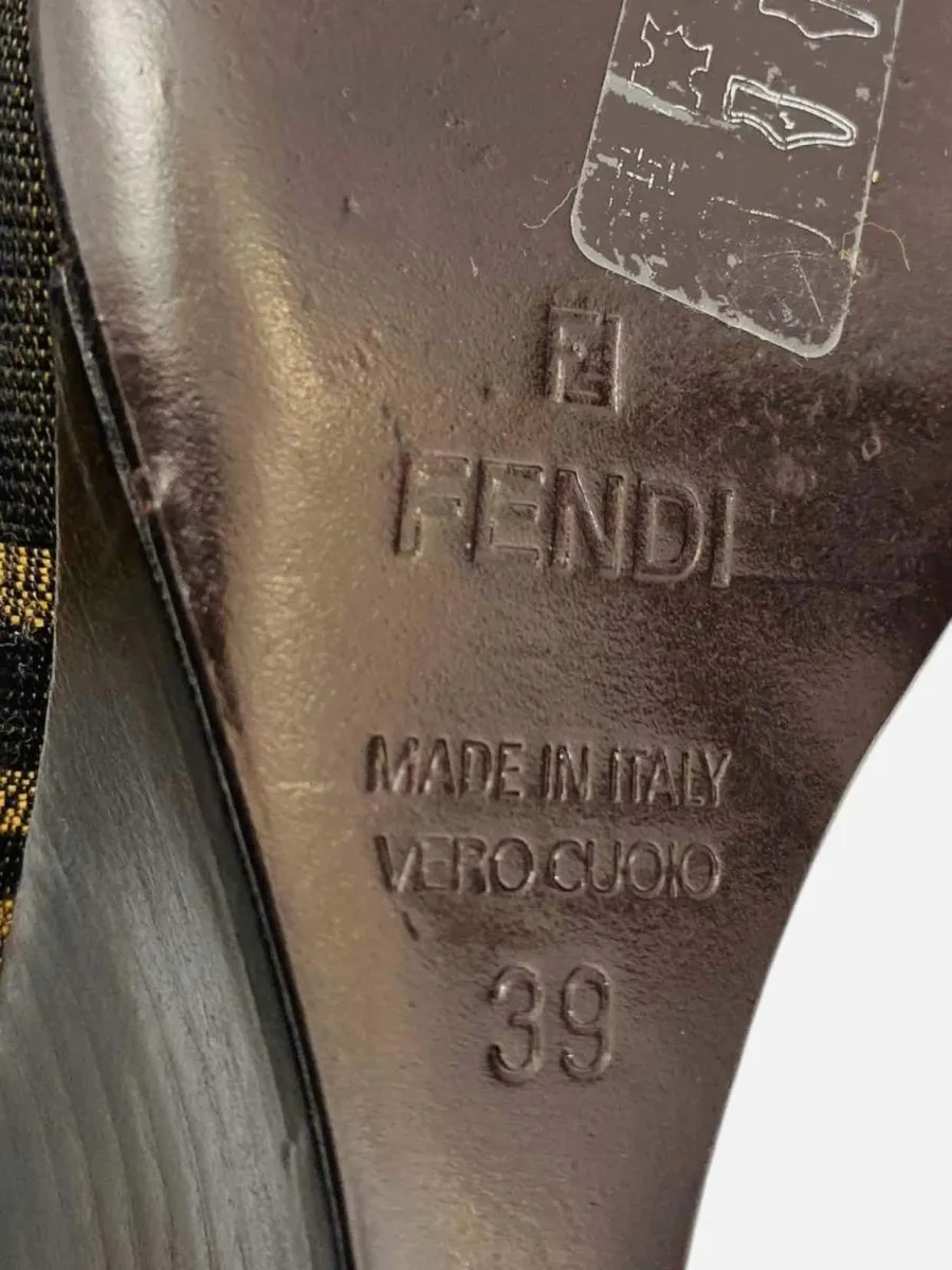 FENDI Slingback Black & Brown FF Motif Wedges 39