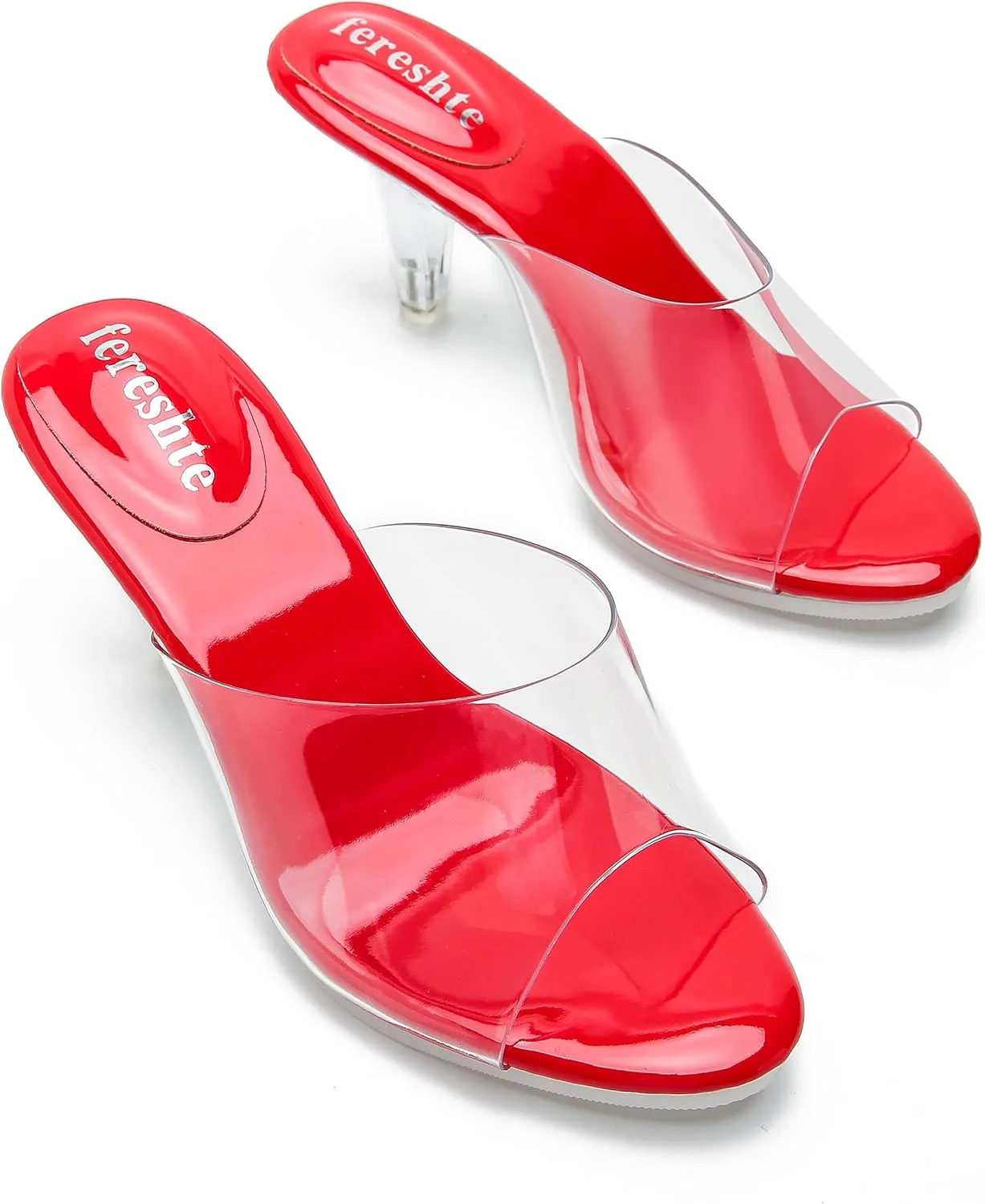 fereshte Women's Clear Heels Sandals Clear Strap Slip On Transparent Kitten Mules