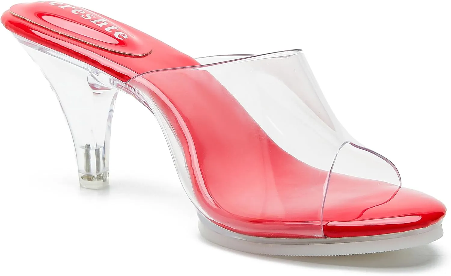 fereshte Women's Clear Heels Sandals Clear Strap Slip On Transparent Kitten Mules