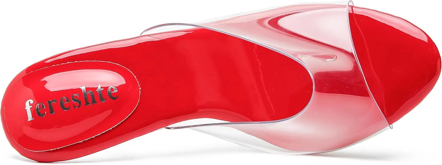 fereshte Women's Clear Heels Sandals Clear Strap Slip On Transparent Kitten Mules