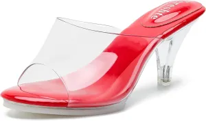 fereshte Women's Clear Heels Sandals Clear Strap Slip On Transparent Kitten Mules