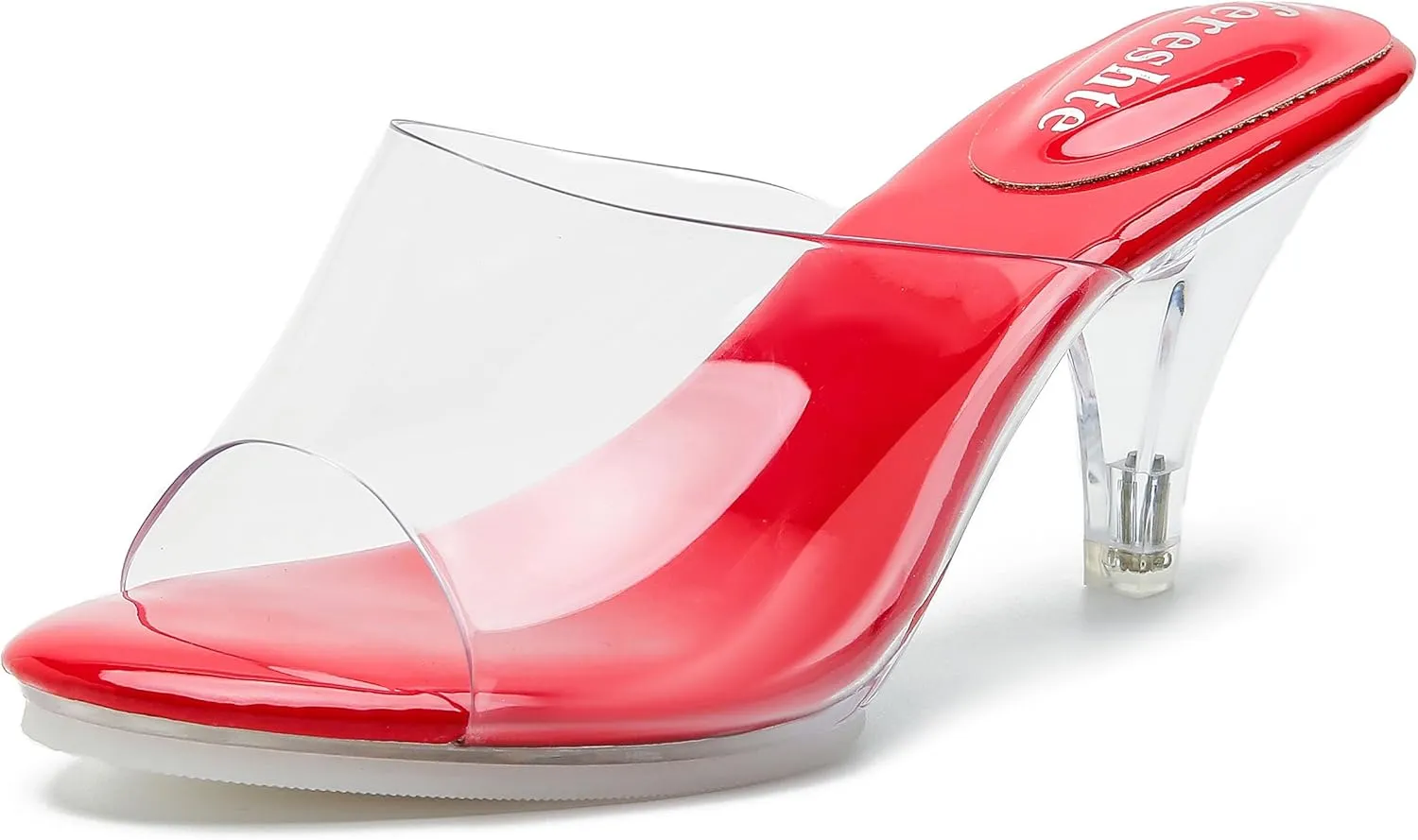 fereshte Women's Clear Heels Sandals Clear Strap Slip On Transparent Kitten Mules