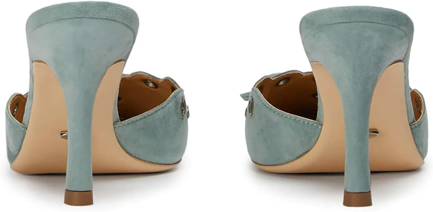 FIFSY Women Pointed Toe Bow Heels Closed Toe Pumps Backless Heel Slip On Kitten Heels for Women Suede Mules Sexy Sandals Dress Party Wedding Shoes