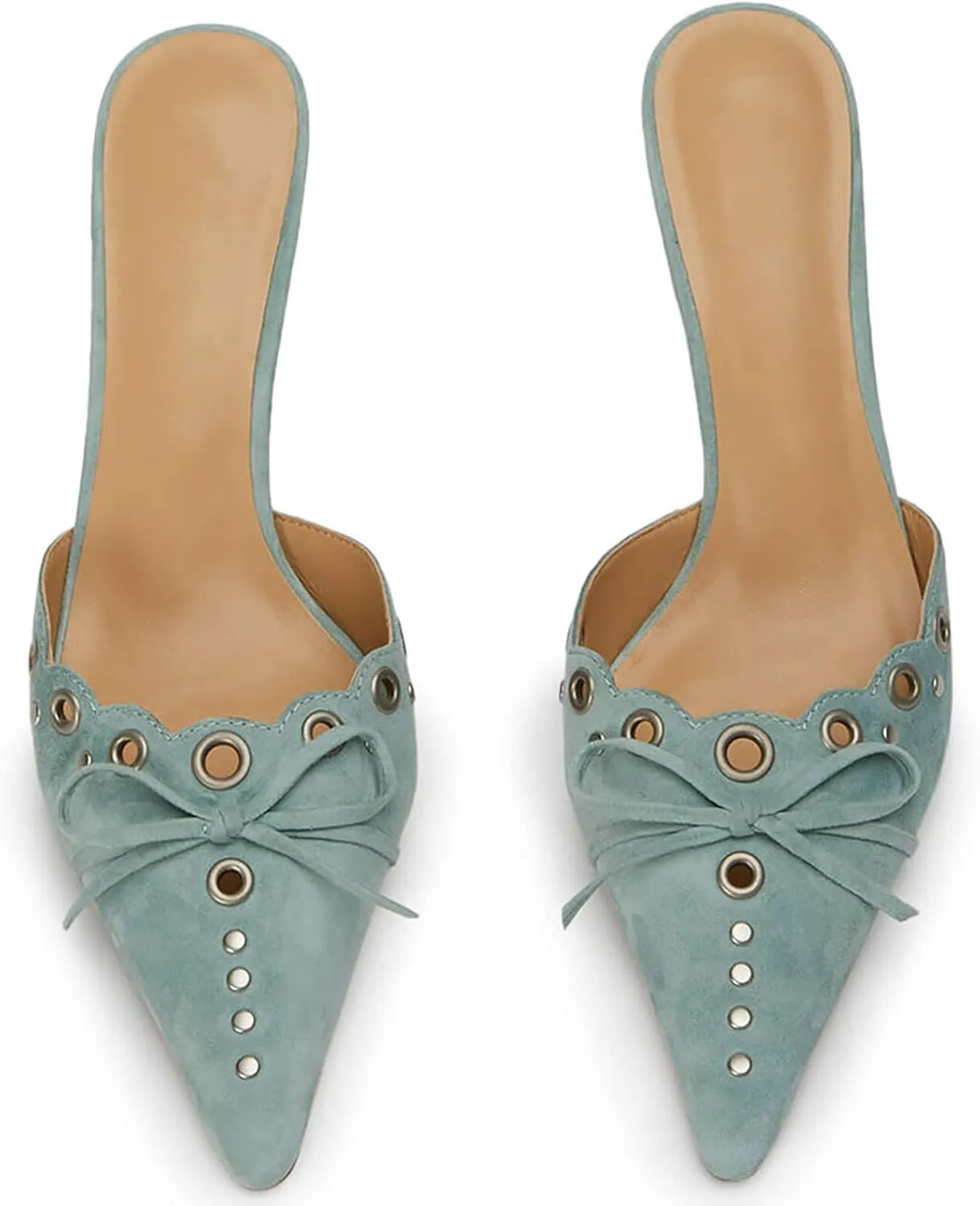 FIFSY Women Pointed Toe Bow Heels Closed Toe Pumps Backless Heel Slip On Kitten Heels for Women Suede Mules Sexy Sandals Dress Party Wedding Shoes