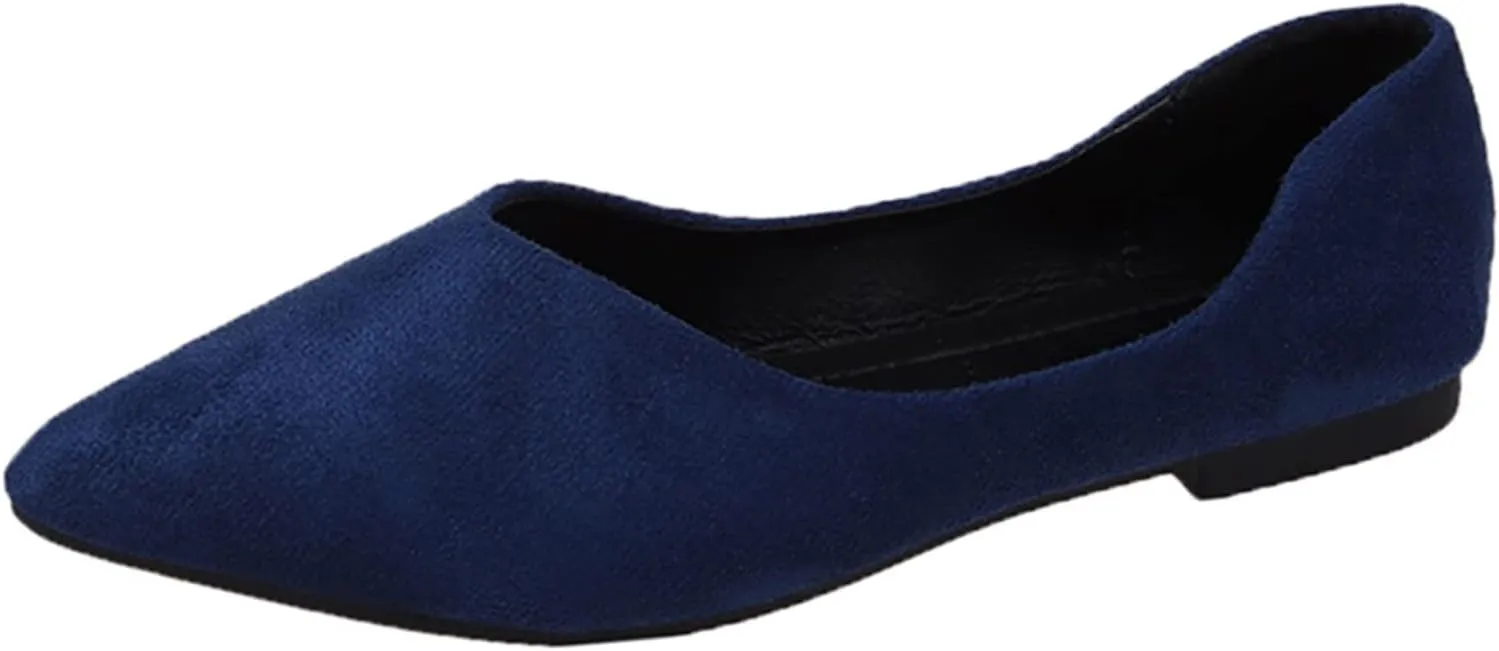Flats for Women Pointed Toe Slip On Shoes Comfortable Flat Shoes Suede Ballet Flats Dress Shoe
