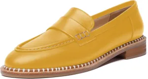 FOGEENA Womens Penny Matte Leather Casual Slip On Round Toe Work Chunky Low Heel Loafers Dress Shoes 1 Inch