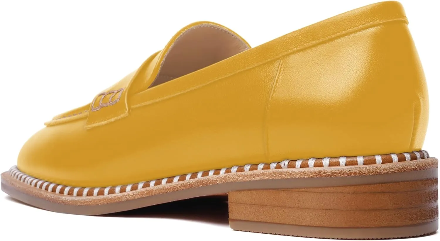 FOGEENA Womens Penny Matte Leather Casual Slip On Round Toe Work Chunky Low Heel Loafers Dress Shoes 1 Inch