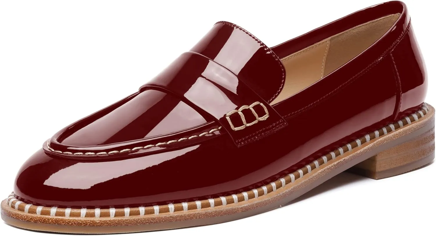 FOGEENA Womens Slip On Penny Fashion Casual Round Toe Patent Leather Chunky Low Heel Loafers Dress Shoes 1 Inch