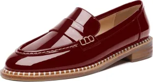 FOGEENA Womens Slip On Penny Fashion Casual Round Toe Patent Leather Chunky Low Heel Loafers Dress Shoes 1 Inch