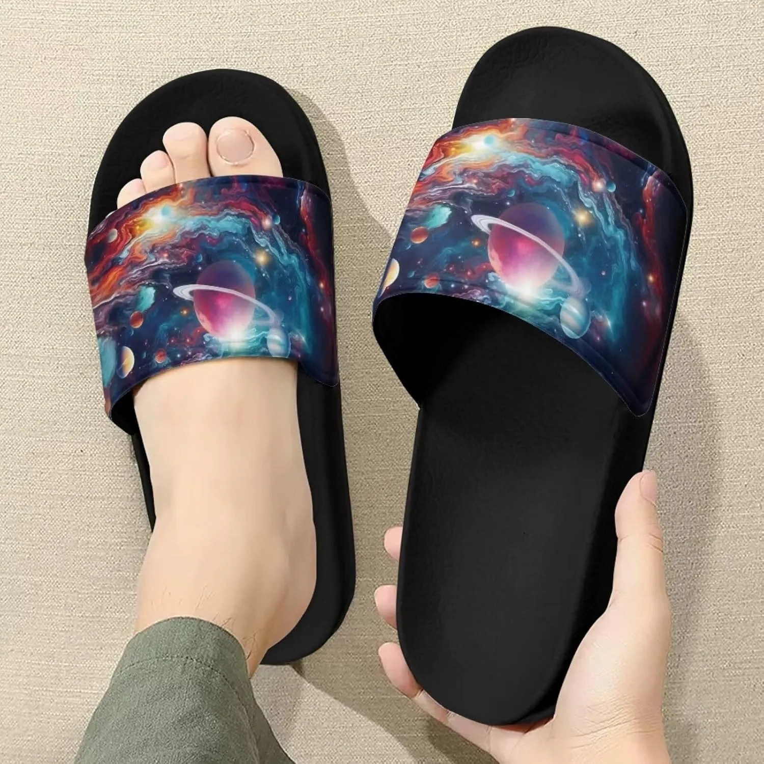Forchrinse Tie Dye Sea Turtle Unisex Slide Sandals for Women Men Cool Animal Print Summer Slippers House Shower Shoes