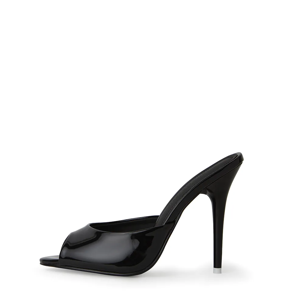 Ford Black Patent Vegan Leather Open Toe Mules