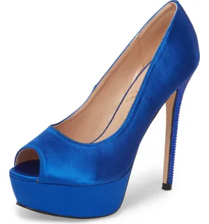 Formal Toe Peep Crystal Top-rated Durable Royal High Lauren Blue Pump Satin Lorraine Heel Platform