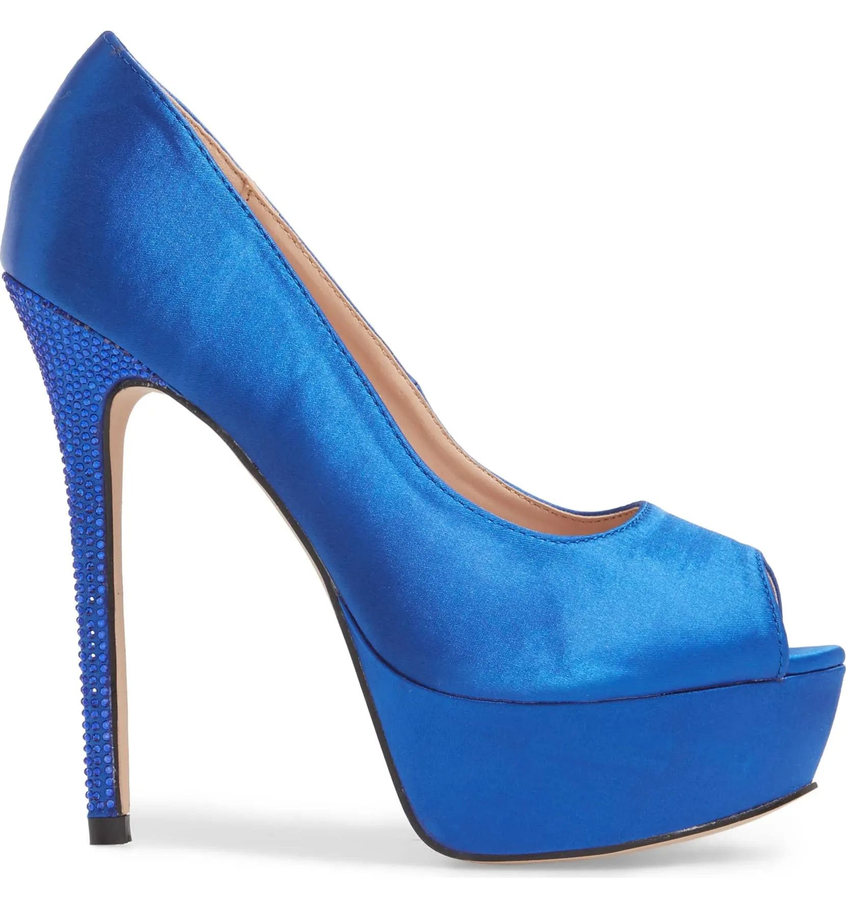Formal Toe Peep Crystal Top-rated Durable Royal High Lauren Blue Pump Satin Lorraine Heel Platform