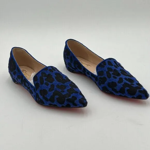 FOWT Blue Pointed Toe Arched Heel Pump Suede Side V Cut Loafers