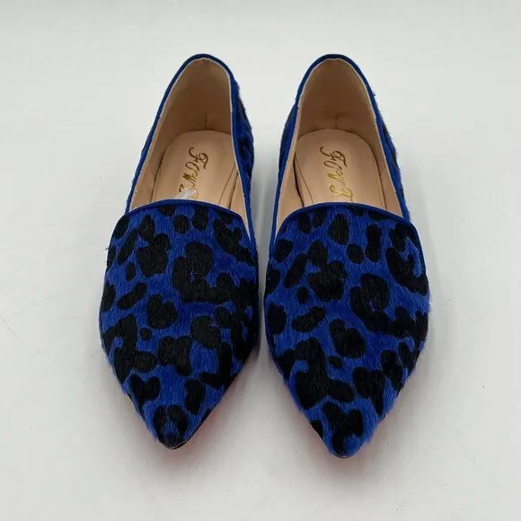 FOWT Blue Pointed Toe Arched Heel Pump Suede Side V Cut Loafers