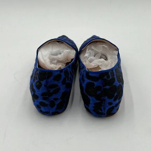 FOWT Blue Pointed Toe Arched Heel Pump Suede Side V Cut Loafers