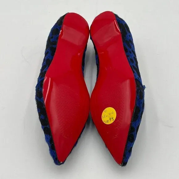 FOWT Blue Pointed Toe Arched Heel Pump Suede Side V Cut Loafers
