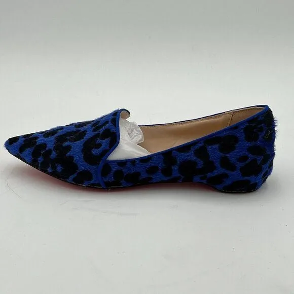 FOWT Blue Pointed Toe Arched Heel Pump Suede Side V Cut Loafers