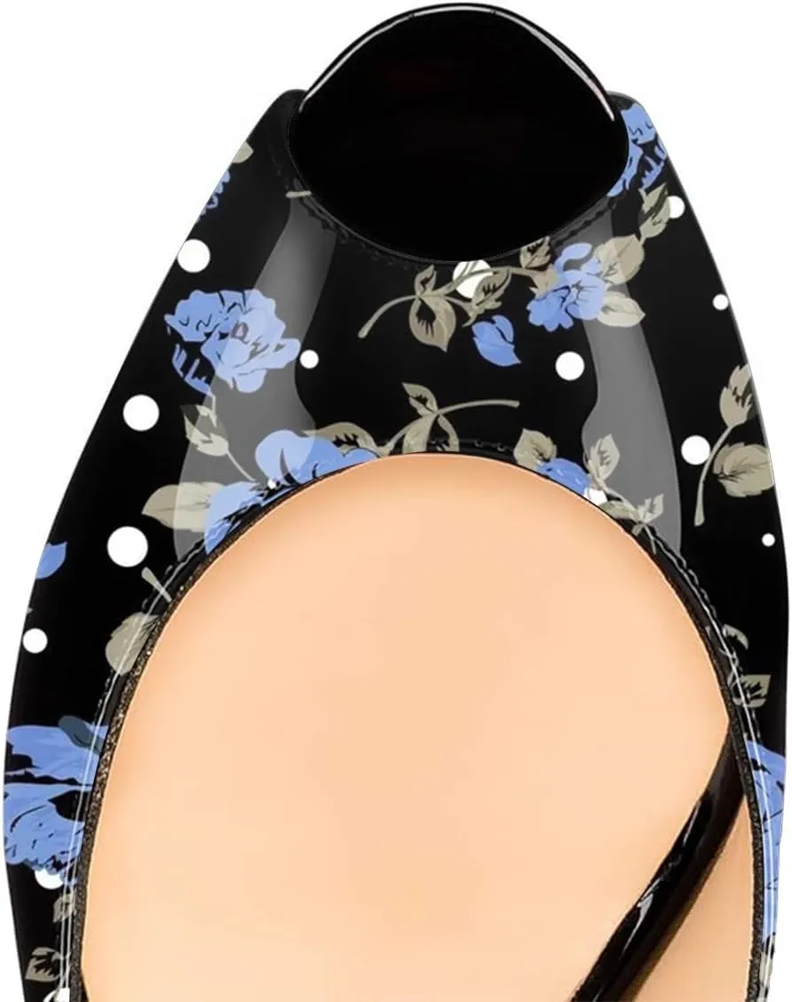 FOWT Summer Fashion Burnished Patent Leather Platform Black Wedges for Women Comfort Peep Open Toe 4 inch Heels Chic Slingback Heeled Sandals Dress Casual Shoes, US Size 4-16 M