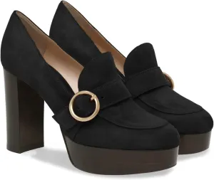 FOWT Vintage Platform Dress Pumps with Metal Buckle Women’s High Heels Suede Upper Girls Closed Comfort Round Toe Loafers Pumps for Outdoor Prom Slip-On Shoes Work Office Size 4-16 US