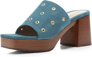 FOWT Women Classic Open Square Toe Platform Mules Stacked Chunky High Heel Slip on Slippers Backless Summer Casual Outfit Slide Sandals Size 4-16 US