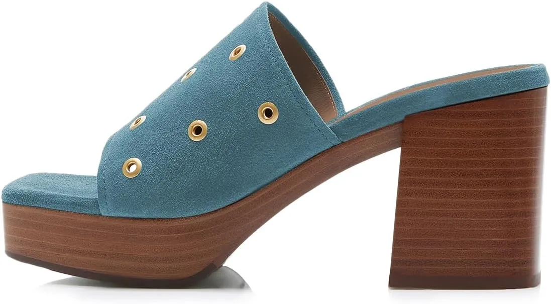 FOWT Women Classic Open Square Toe Platform Mules Stacked Chunky High Heel Slip on Slippers Backless Summer Casual Outfit Slide Sandals Size 4-16 US