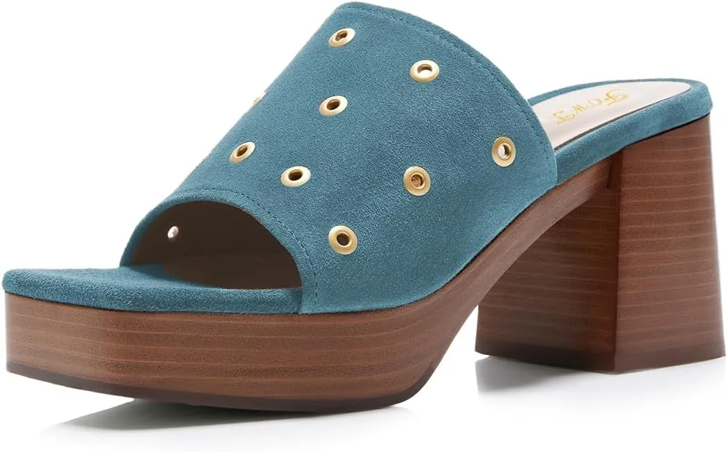 FOWT Women Classic Open Square Toe Platform Mules Stacked Chunky High Heel Slip on Slippers Backless Summer Casual Outfit Slide Sandals Size 4-16 US