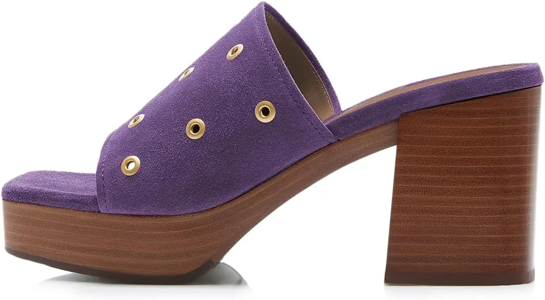 FOWT Women Classic Open Square Toe Platform Mules Stacked Chunky High Heel Slip on Slippers Backless Summer Casual Outfit Slide Sandals Size 4-16 US