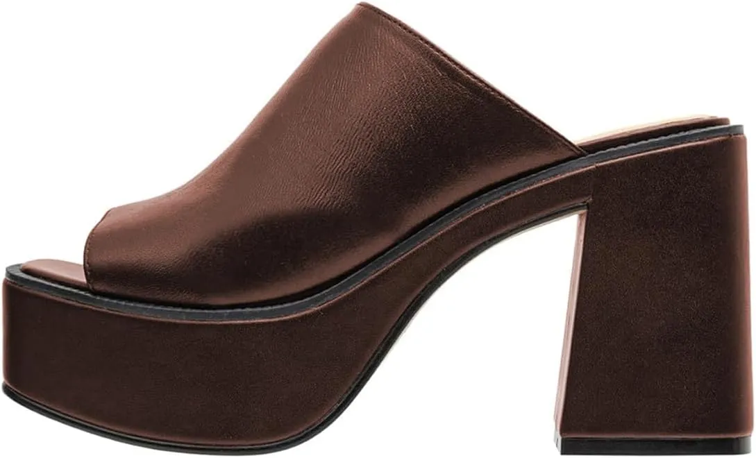 FOWT Women Open Toe Block High Heel Platform Mules Slip On Fashion Party Evening Dressy Slipper Shoes Size 4-16 US