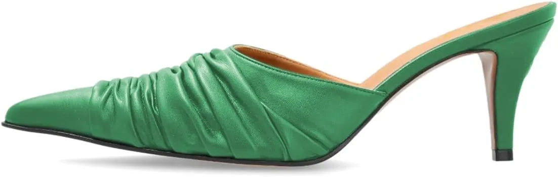 FOWT Women Ruched Pointed Toe Slip on Mules Kitten Low Heel Comfortable Slide Sandals Stylish Party Prom Dressy Slippers Size 4-16 US