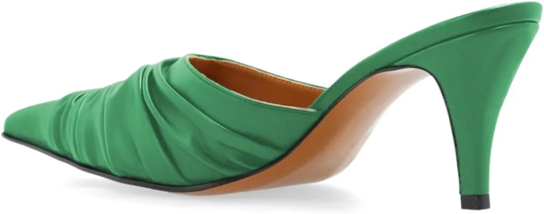 FOWT Women Ruched Pointed Toe Slip on Mules Kitten Low Heel Comfortable Slide Sandals Stylish Party Prom Dressy Slippers Size 4-16 US