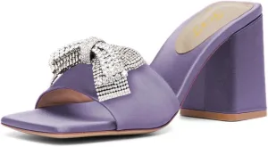 FOWT Women Stylish Rhinestone Bowknot Open Toe Mules Chunky High Heel Slip On Summer Casual Slipper Shoes Size 4-16 US