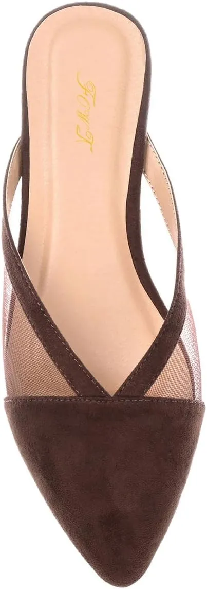FOWT Women Trendy Pointed Toe Slip On Mesh Flat Heel Slippers Comfortable Ladies Summer Vacation Casual Shoes Size 4-16 US