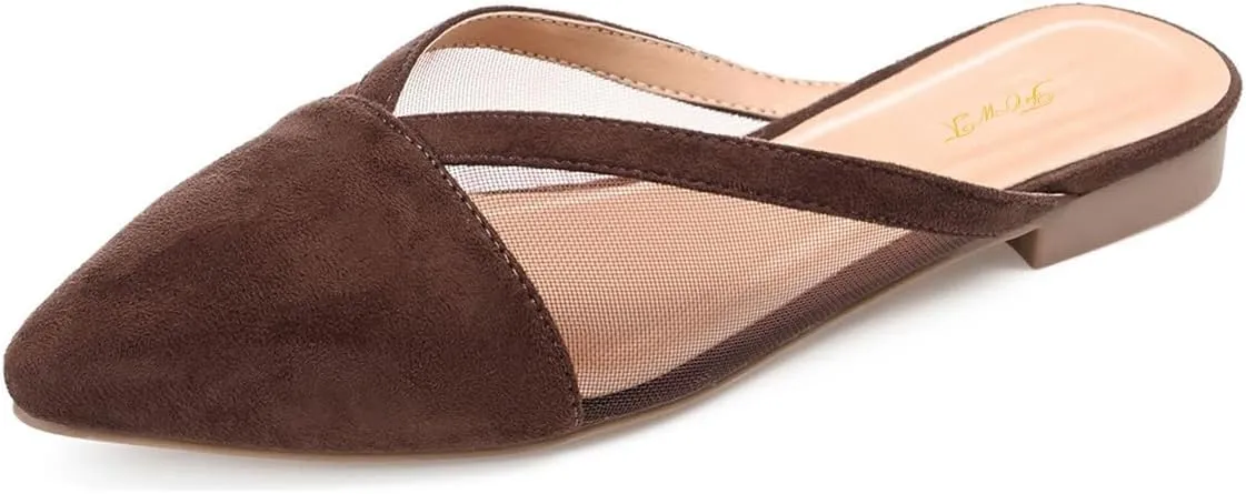 FOWT Women Trendy Pointed Toe Slip On Mesh Flat Heel Slippers Comfortable Ladies Summer Vacation Casual Shoes Size 4-16 US