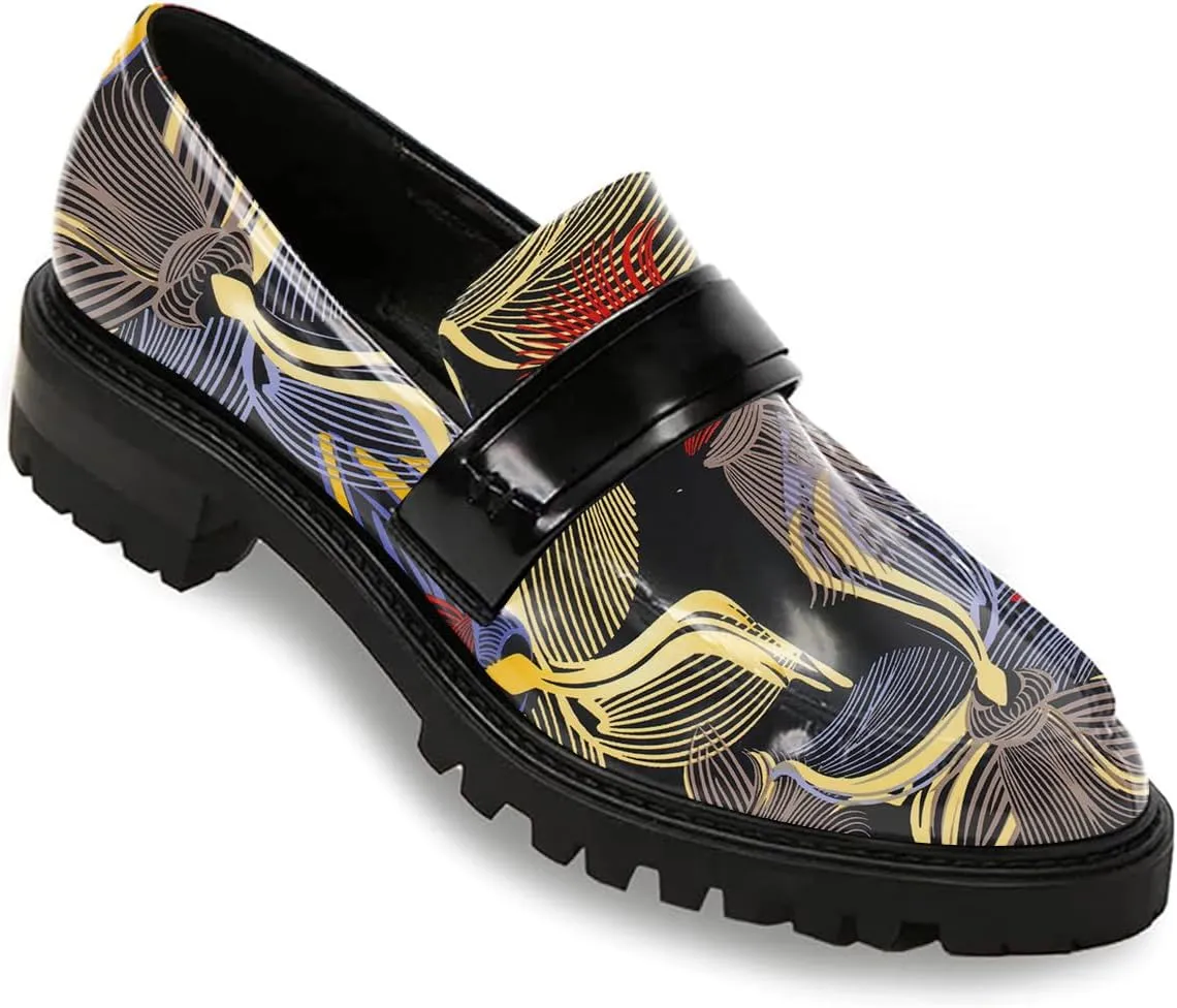 FOWT Women's Low Chunky Heel Loafers Round Toe Platform Flats with Lug Sole Casual Comfortable Slip on Unisex Shoes Driving Walking Traveling,4-16 US Size