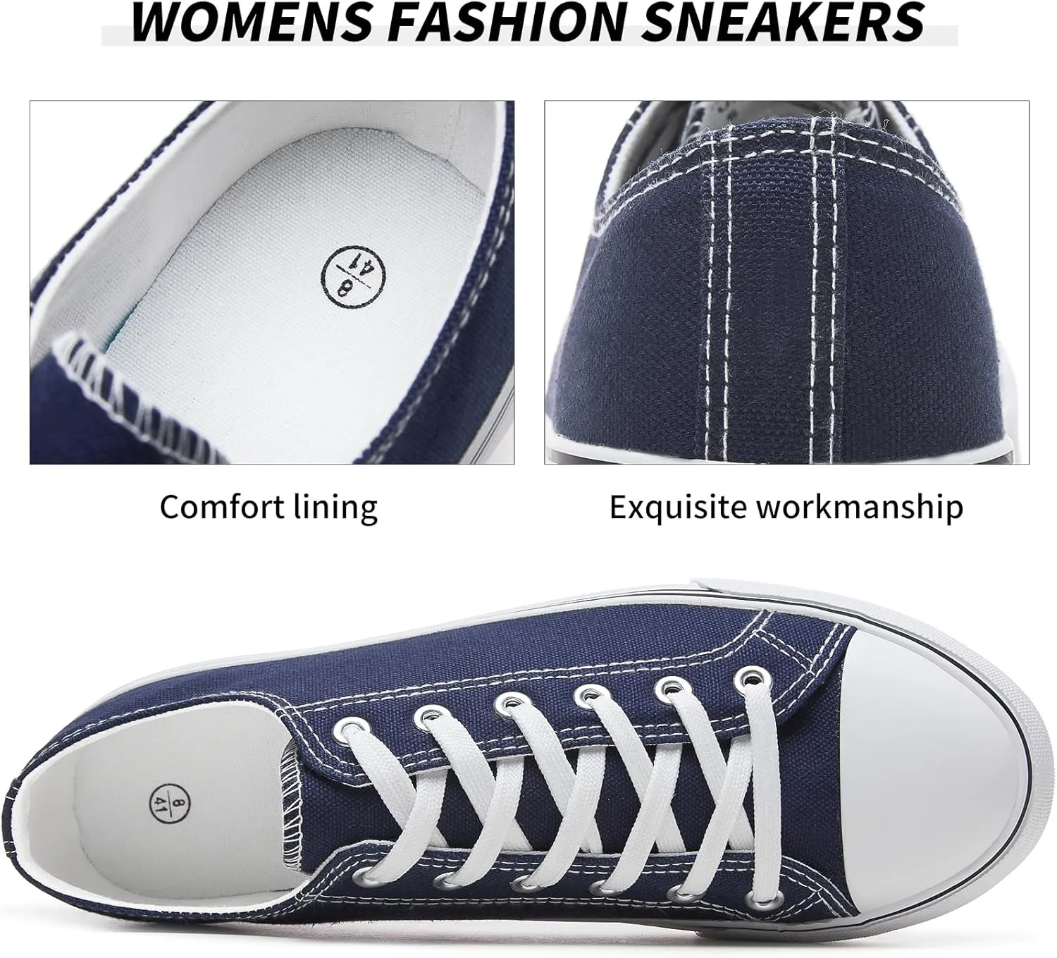 FRACORA Womens White Canvas Sneakers Low Top Lace Up Canvas Shoes Fashion Comfortable